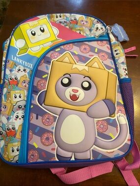 LankyBox Kids' Purple Cat Backpack with Donut Print